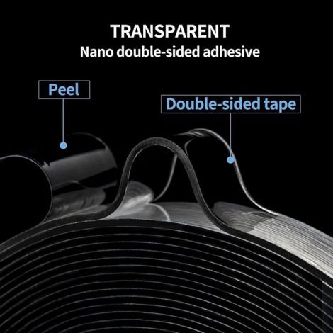 2pcs Ruban adhésif double face nano - Gel acrylique haute adhérence Réutilisable sans traces - Multifonction intérieur - Transparent (1/5)