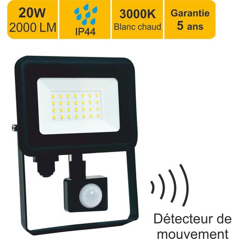 Projecteur LED avec détecteur 20W/IP44/2000lm/3000K connexion directe - sans câble - garantie 5 ans