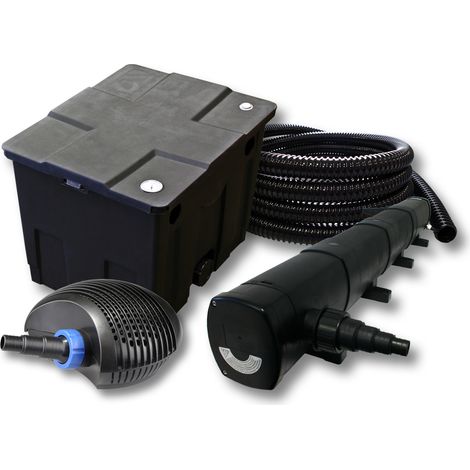 SunSun Komplettset: CBF-350 Teichfilter bis 12000 L Teichfilteranlage als Durchlauffilter, CTF-6000 SuperECO Teichpumpe 6000l/h 40W, CUV-272 Teichklärer UVC Klärer mit 72W, 25m Teichschlauch 25 mm