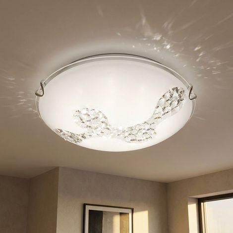 Deckenleuchte Glas rund LED Deckenlampe Kristall Flurleuchte weiß Küchenlampe, 8W 645lm neutralweiß, DxH 25x9,5 cm, Globo 48258-8