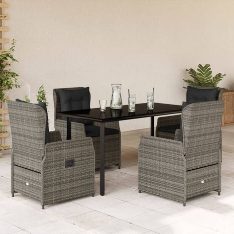 Ensemble à manger de jardin 5 pcs-Salon de jardin coussins gris résine tressée 459245 (1/5)