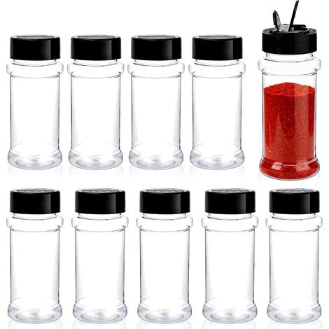 Juego de 10 botes para especias, recipientes redondos de plástico herméticos de 100 ml, ideales para almacenar especias en la cocina, en cajones o para acampar.