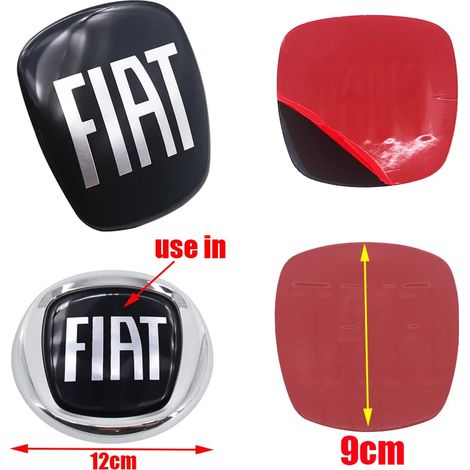 (Autocollant époxy noir FIAT, 9 cm) 1 pièce, logo avant de voiture en époxy noir de 7 cm, 7,5 cm ou 9 cm, pour calandre, pare-chocs arrière, hayon, coffre. Accessoire compatible avec FIAT. (1/4)