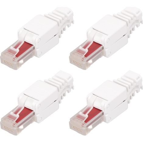 Lot de 4 Connecteurs Sans Outil CAT 6, RJ45 Fiche Sans Outil, Connecteur Réseau CAT 6 RJ45 pour Câble Réseau AWG 23-26, Contacts Dorés (1/5)
