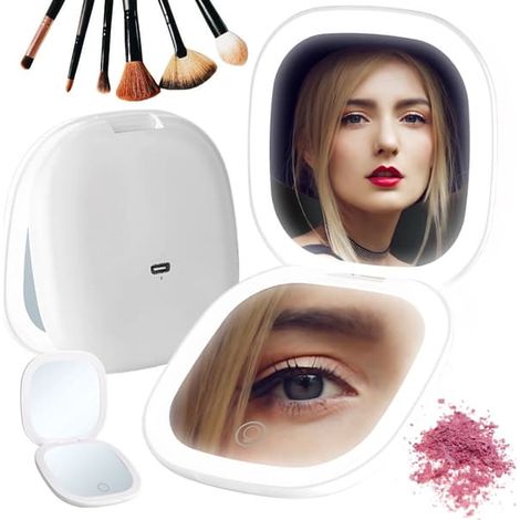 Miroir de maquillage x5 - Modèle de voyage avec éclairage LED (1/5)