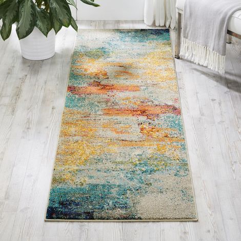 Celestial CES02 Sea Life Rug for Living Room Bedroom Modern Abstract Multi Colours Hallway Rug in 61x180 cm (2'x6') Runner