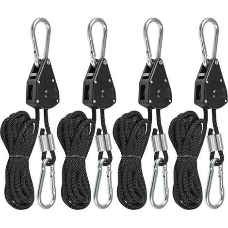 Corde à cliquet 2,4m – Charge max 150 lb – Nylon haute ténacité – Lot de 4 crochets réglables pour lampes et voiles d'ombrage (1/4)