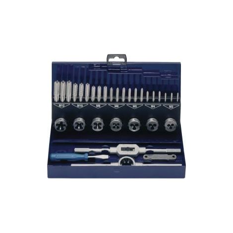 Juego  de  machos  y  terrajas  M3-M12  32  piezas  HSS  Estuche  metálico  TECWERK (1/2)