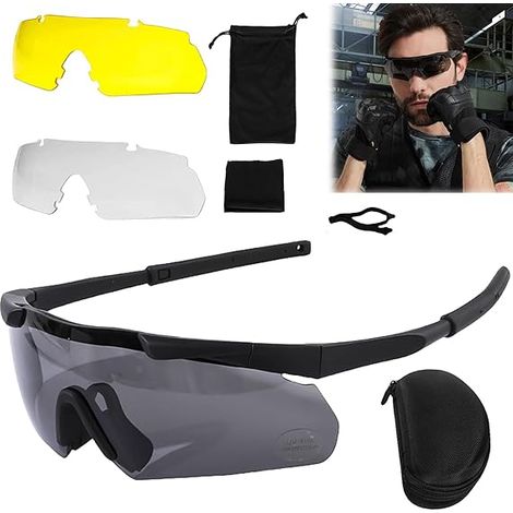Lunettes de tir avec 3 verres interchangeables, lunettes de protection avec verres transparents anti-buée et résistants aux rayures, réglables, protection des yeux résistante aux chocs (1/5)