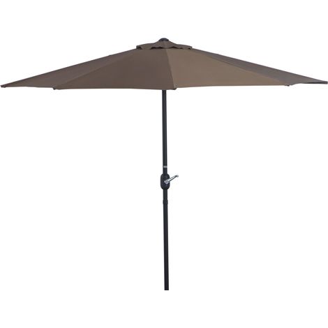 Demi-parasol 2,7 x 1,4 m parasol de balcon ouverture fermeture manivelle, 5 entretoises métal, polyester 180 g/m², café