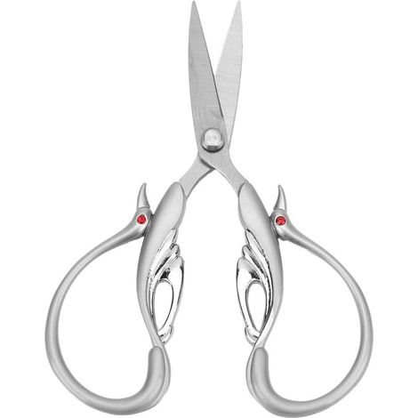 Silberne Stickschere, klassische Gänseschere, scharfe Klingen, vollständig geprägtes Muster, Edelstahl, Bastelschere (1/5)