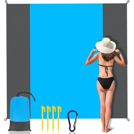 Beach Mat 200 x 210 cm Sand-Free Beach Mat Waterproof Quick-Drying Portable Beach Mat Blue-Gray (1/4)