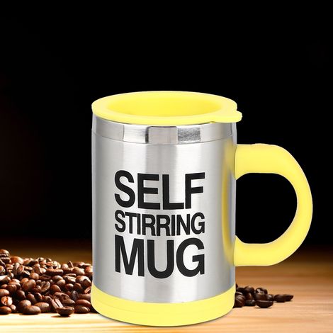 400 ml Edelstahl-Kaffeebecher mit integriertem Rührstab und Selbstumrührfunktion, gelb, 1 Stück (1/5)