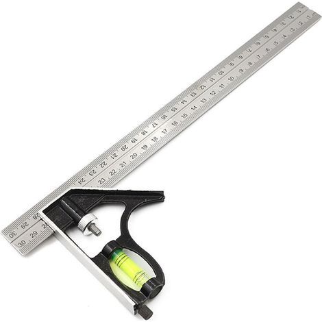 Équerre mobile carrée carrée horizontale multifonctionnelle en acier inoxydable à 90 degrés pour le travail du bois avec angle combiné de 45 ° - Longueur 30 cm, 1pc (1/5)