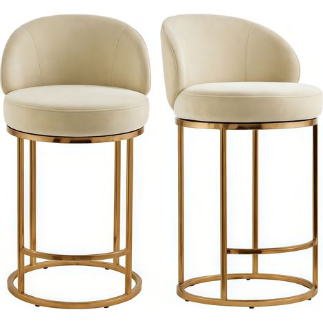 Lot de 2 chaises de bar pivotantes 360°, assise 90,5 cm, chenille, dossier rembourré, idéal pour bar