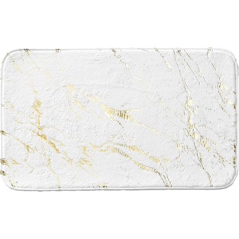 Tapis de Bain Imprimé "Aquamarbre" 45x75cm Blanc & Or (1/5)