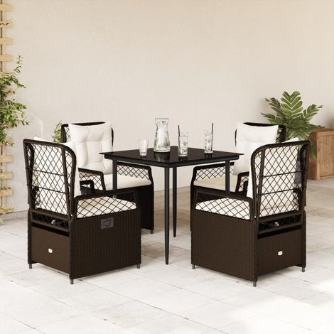 vidaXL 5 Piece Garden Dining Set with Cushions Brown Poly Rattan (1/5)