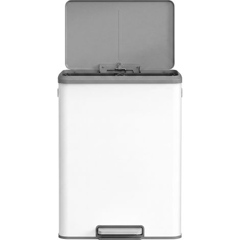 Poubelle de Cuisine, 2 x 30 L Poubelle Double pour le Recyclage et les Déchets Ménagers, Seaux Intérieurs, Acier, Fermeture Douce, Pédale, Blanc Nuage (1/5)