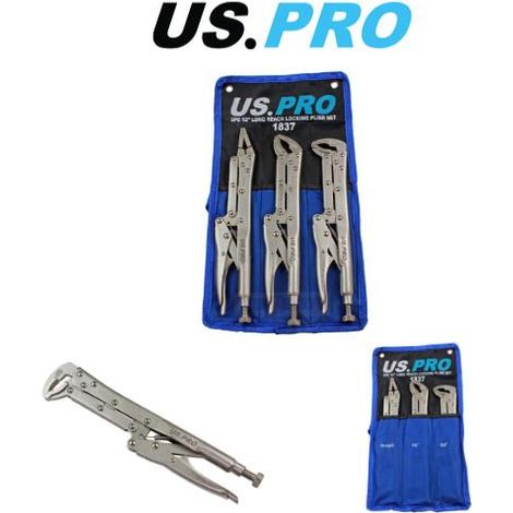US PRO Locking Plier 3PC Grip Wrench Vice Locking Long Reach 12"" Mole Grips 1837 (1/5)