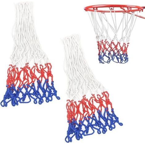 Lot de 2 filets de basket-ball de rechange en nylon haute résistance, 12 brins tricolores, pour extérieur. (1/5)