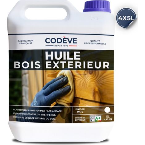 Codève Bois – Huile pour bois extérieur 20 L – Protection UV et intempéries – Imprégnation profonde pour bois dur – Application facile avec brosse