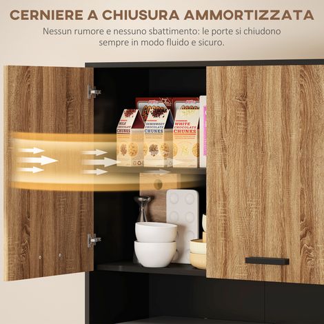 Buffet de rangement en bois noir, 2 armoires à double porte avec tiroir, 80x40x180 cm, meuble de cuisine design. (1/5)