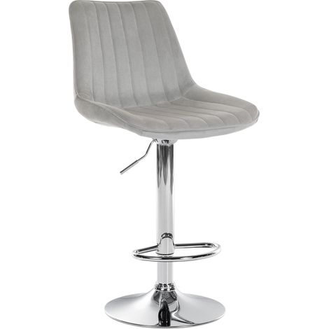 Taburete de bar x1 regulable en altura giratorio 360° asiento de terciopelo gris con costuras verticales base de metal con aspecto cromado 100005427 (1/5)
