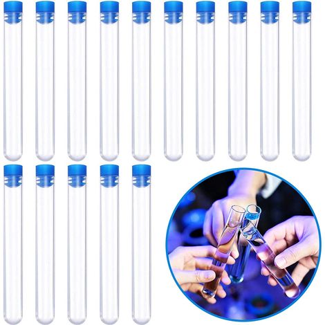 Tube Essai Plastique,Tube a Essai,30 Pièces Tubes à Essai en Plastique Transparent Éprouvette Avec Bouchon à Visser pour Laboratoire(150 x Ø16 mm)