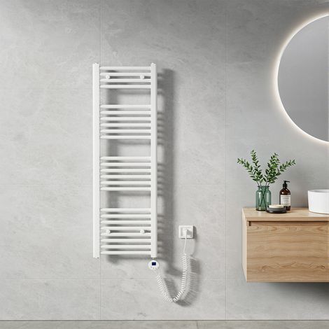 Heilmetz – Sèche-serviette électrique 120x40cm 500W blanc – Tubes ronds – Chauffage rapide 30s – Montage mural – Surface 5m²