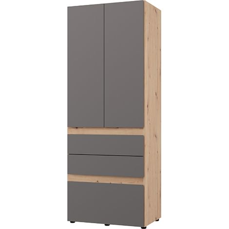 Armario 2 Puertas Venas, Ropero Dormitorio con Barra Colgador, un Estante, 2 Puertas, 79x208h cm Negro Antracita