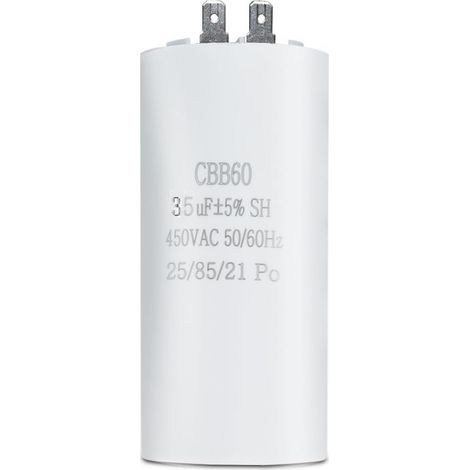 1 Pièce - Condensateur CBB60 - Condensateur de Démarrage - 35µF 450V pour Moteur Électrique - Compatible Machine à Laver et Climatiseur - 2 Bornes - Noir - 4,5x9,1cm (1/5)