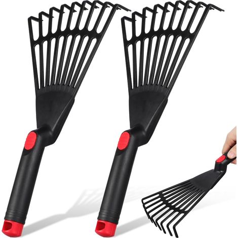 Lot de 2 RâTeau Jardin en Plastique – Outil Jardinage À Main pour Feuilles Mortes aéRer Et Ameublir Le Sol Dents AiguëS pour Entretien du Gazon (1/5)