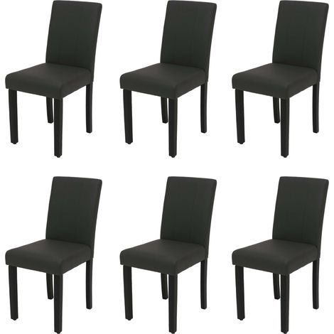 Juego de 6 sillas de comedor HHG-716d, silla de cocina, silla tapizada, silla con respaldo, piel sintética, gris oscuro (1/5)