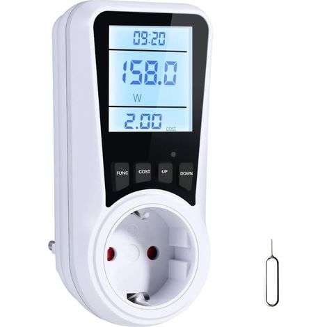 Wattmeter socket energy meter, digital energy meter socket, consumption with 7 monitoring modes, power consumption socket for energy saving, LCD display with backlight MUMU (1/4)