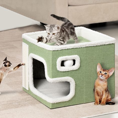 Cuccia Casa per Gatti Verde Tiragraffi Casetta Animali Domestici 42x42x33 cm (1/5)