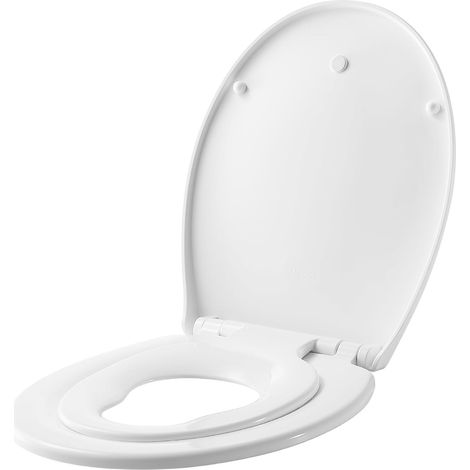 Abattant WC Familial avec Siège Enfant Magnétique, Lunette de Toilette en Forme de O avec Frein de Chute, Cuvette WC Clipsable et Fermeture Douceur pour Adultes et Enfants(AMZ-PG307A-BPN-DE) (1/5)