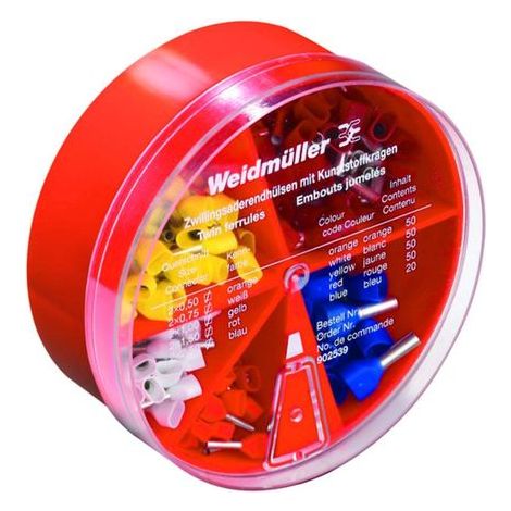 Assortiment d'embouts doubles orange, blanc, jaune, rouge, bleu Weidmüller ZH-BOX 0,5-2,5QMM 9025390000 220 pc(s) (1/4)