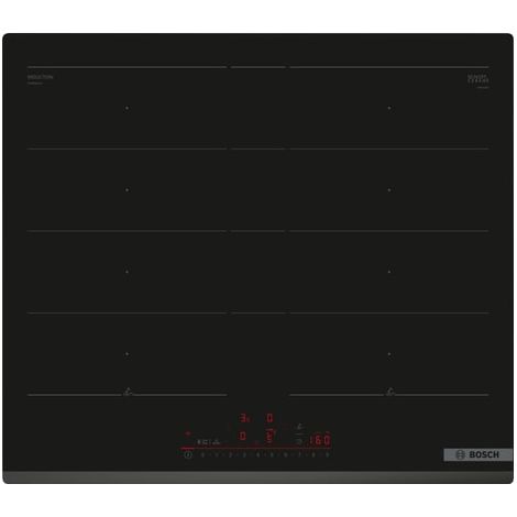Bosch – Plaque induction 4 foyers 59.2cm – Verre-céramique – Technologie FlexInduction – PXY63KHC1E