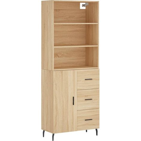 Buffet bahut commode armoire meuble de rangement organisateur cuisine salle de séjour salon haut sonoma 69,5 x 34 x 180 cm bois d'ingénierie marron