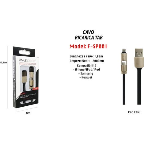 Trade Shop - Cavo Usb Ricarica Tab Per Iphone Samsung Huawei 5volt-2000ma 1mt Maxtech F-sp001 -