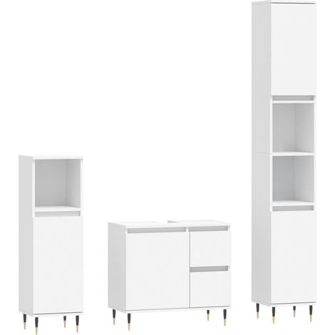 Maison Exclusive - 3-tlg. Badmöbel-Set Weiß Holzwerkstoff