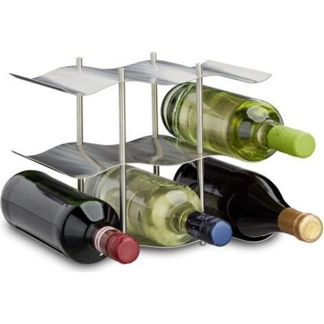 Lot de 1, L 26 x l 16.5 x H 22.5 cm, argenté, casier à vin en acier inoxydable pour 9 bouteilles, 3 niveaux, design moderne, casier à bouteilles de vin