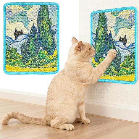 Cat Scratching Mat, Self-Adhesive Cat Wall Scraper, Anti-Claw Sofa Protection for Floor, Wall and Furniture, Natural Sisal with Scratching Surface, Wheat Field Pattern, 38 x 31 cm (1/5)
