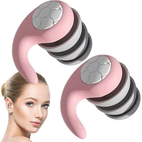 Bouchons d'oreilles anti-bruit 2 paires rose S/L, réutilisables, étanches, silencieux, avec boîte silicone, triple couche d'isolation acoustique (1/5)