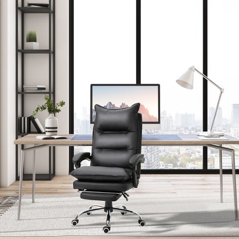 Fauteuil hauteur de fauteuil exécutif réglable avec dossier haut inclinable à 155° et repose-pied - de bureau en simili cuir noir