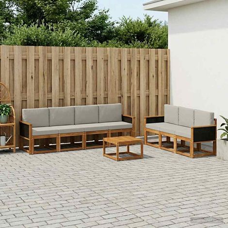 vidaXL Outdoor-Sofagarnitur mit Kissen 7 pcs Natürlich und Hellgrau (1/5)