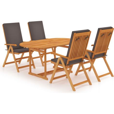 Set de comedor para jardín 5 piezas teca maciza y cojines gris vidaXL (1/5)