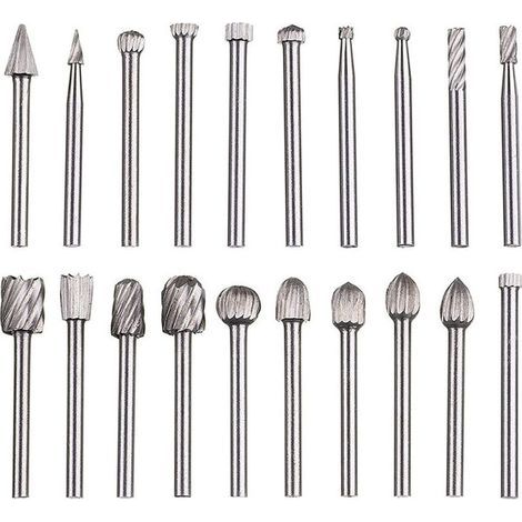 Jeu de 20 limes rotatives HSS en carbure – Tiges de 1/8' (3 mm) – Pour sculpture, gravure, perçage, polissage des métaux (1/5)