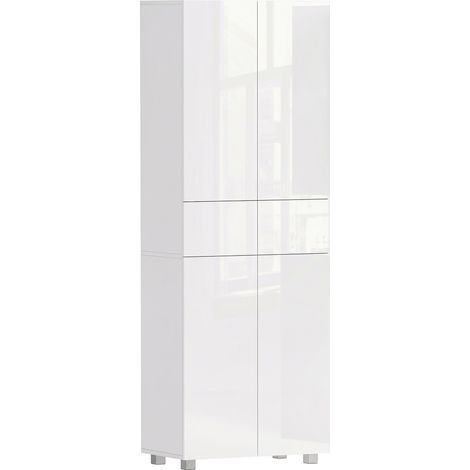 Armoire de cuisine meuble de rangement buffet 4 portes avec étagères réglables - dim. 60L x 35l x 170H cm blanc laqué (1/5)