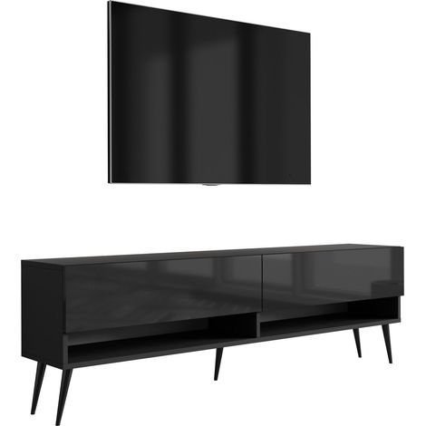 Mobile TV : Nero opaco / Nero lucido, gambe nere inclinate, 170 × 32 × 52 cm (1/5)